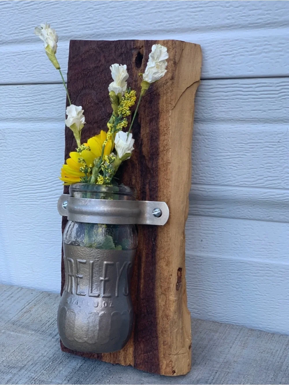 Vintage Bireleys Soda Bottle Wall Vase Rustic Live Edge Reclaimed Wood Sconce